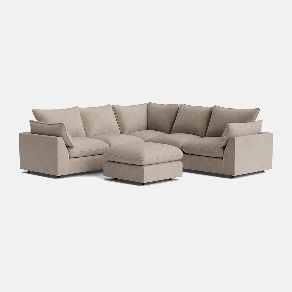 Ensemble de canapé d'angle et repose-pieds Berlin Luxe Chenille - Galet poli