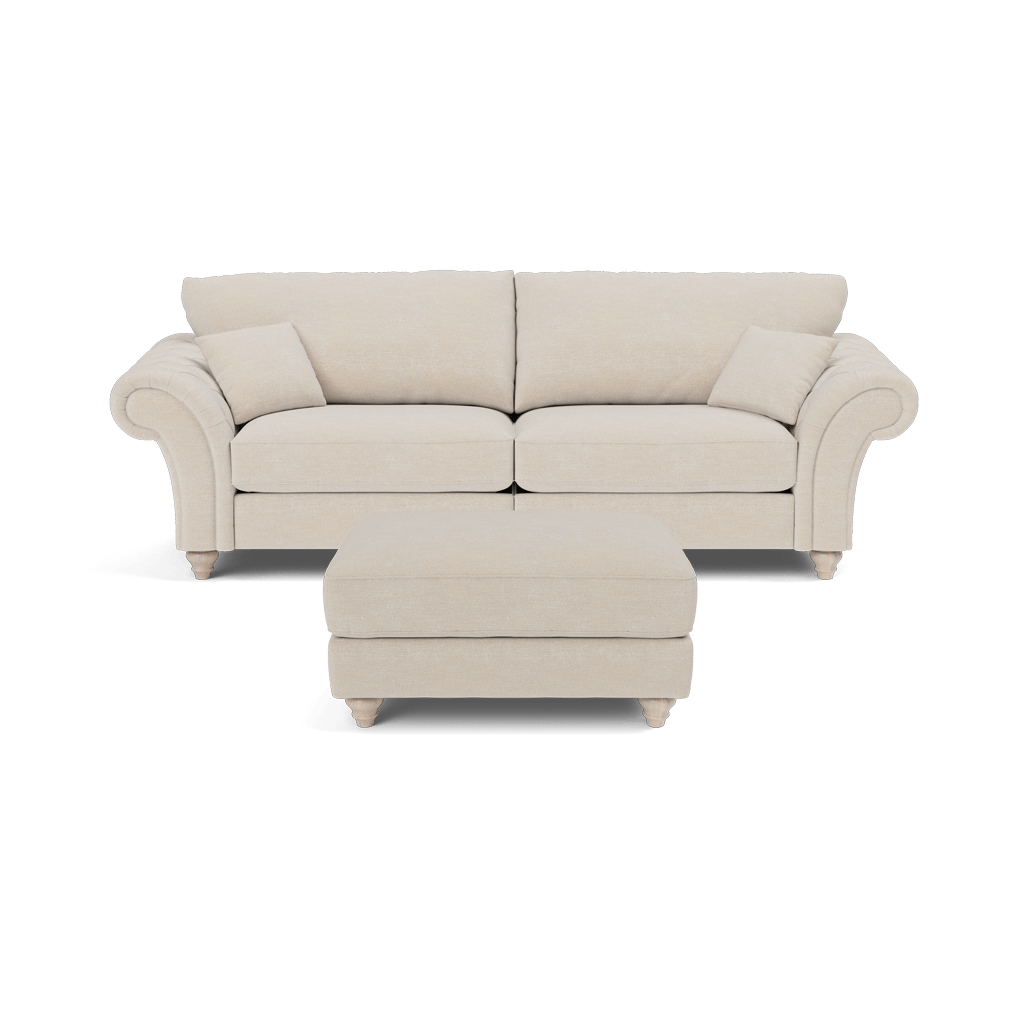 Windsor Highback Luxe Chenille 4 Seater & Footstool Set - Mother of Pearl