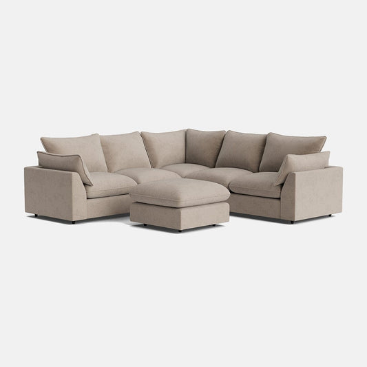 Ensemble de canapé d'angle et repose-pieds Berlin Luxe Chenille - Galet poli