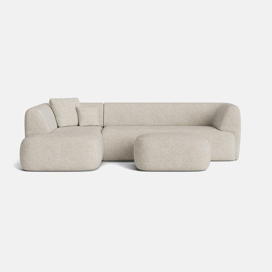 Ensemble canapé d'angle gauche et repose-pieds Hoxton en tissu texturé bouclé - Crème poussiéreuse