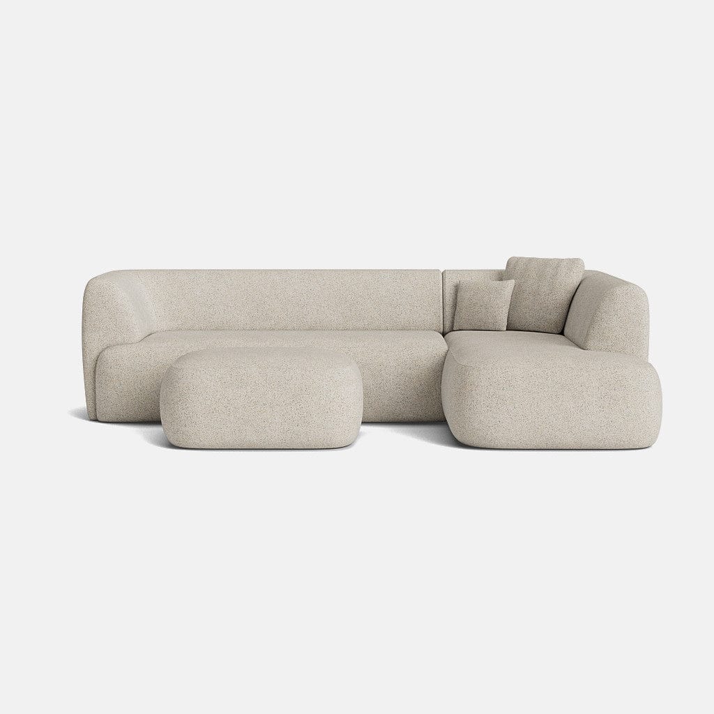 Ensemble canapé d'angle droit et repose-pieds Hoxton en tissu texturé bouclé - Crème poussiéreuse