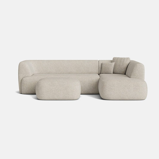 Ensemble canapé d'angle droit et repose-pieds Hoxton en tissu texturé bouclé - Crème poussiéreuse