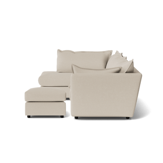 Dorchester Soft Woven Texture Left Corner & Footstool Set - Meringue