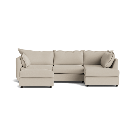 Dorchester Soft Woven Texture Right Corner & Footstool Set - Meringue