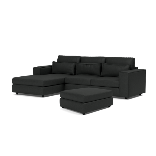 Soho Luxe Chenille Left Corner & Footstool Set - Thunder Sky