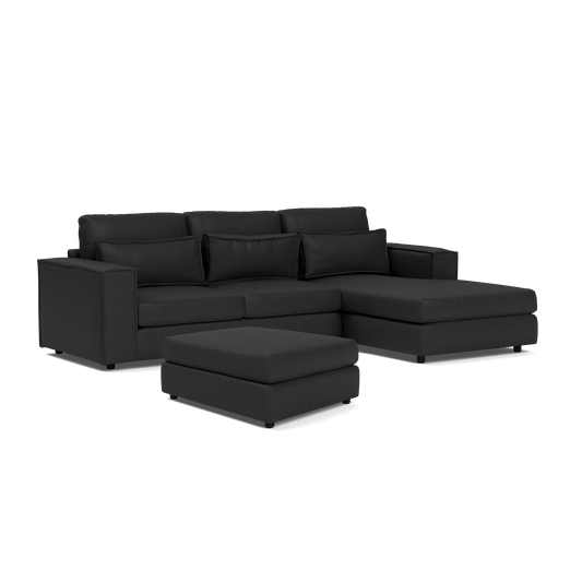 Soho Luxe Chenille Right Corner & Footstool Set - Thunder Sky